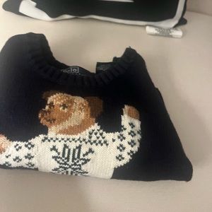 Polo Ralph Lauren  navy blue polo bear sweater missing button on top shoulder.